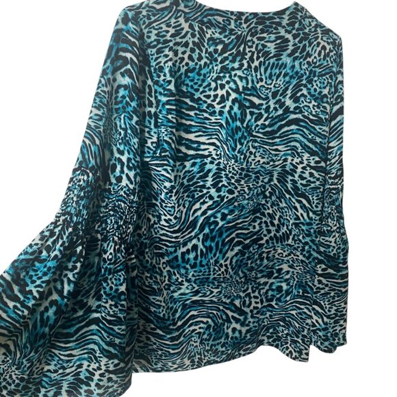 Michael Kors blouse bell sleeves size XS black blue long sleeve V Neck tunic NWT - Picture 3 of 8